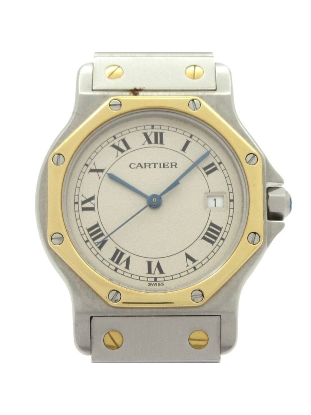 Cartier Watch Santos Octagon SS 18k Yellow Gold Ivory